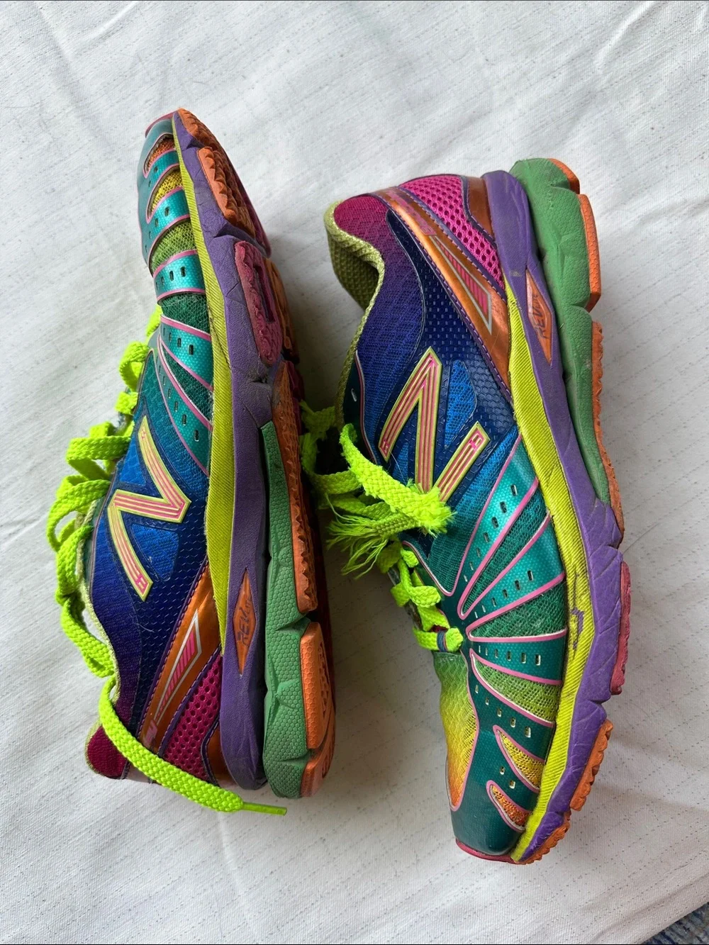 New Balance Multicolor Athletic Sneakers with Neon Green Laces
